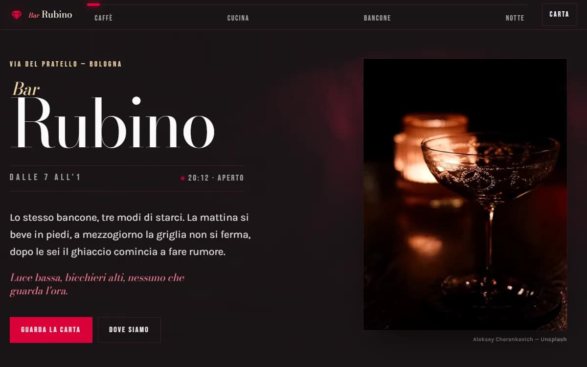 Schermata della home di Bar Rubino