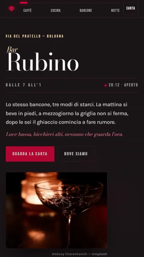 Schermata mobile di Bar Rubino