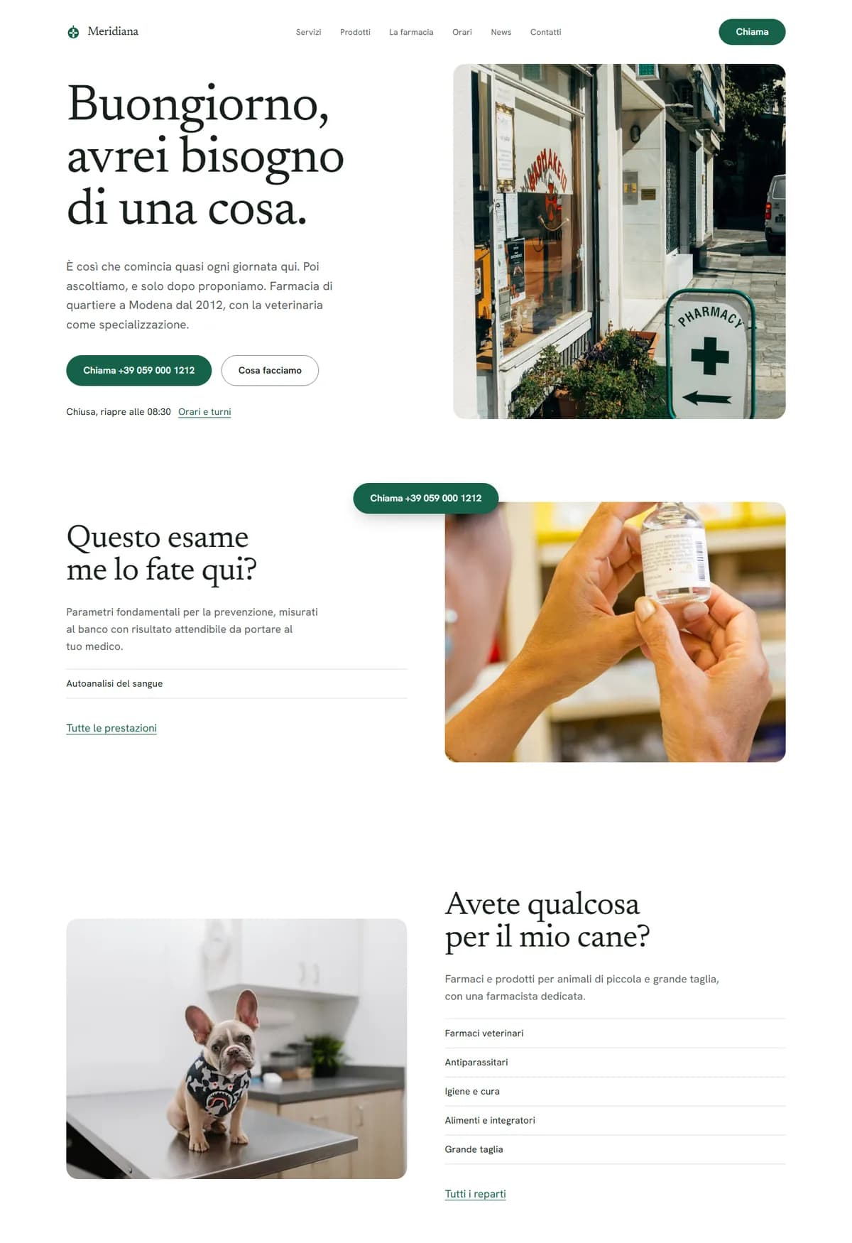 Schermata della home di Farmacia Meridiana